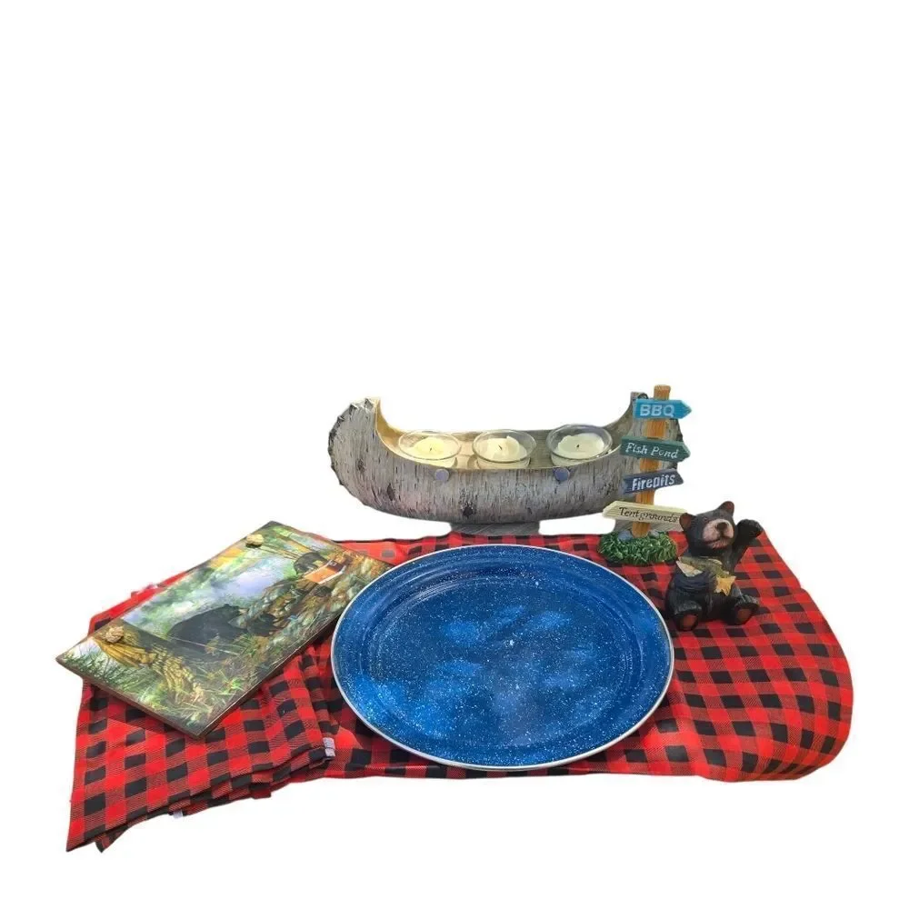 Canoe & Bear 8pc Rustic Cabin Decor Camping Party Decorations Resin Figurines